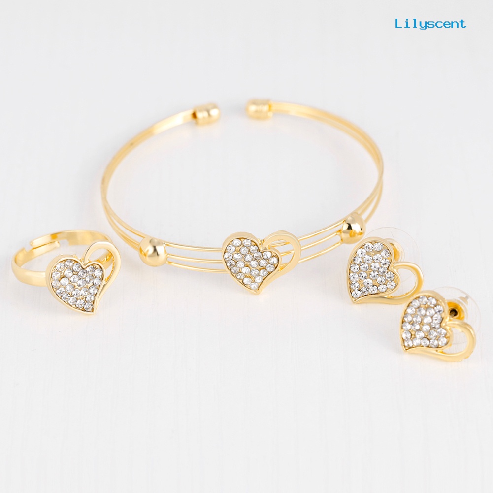 [LS] Berlian Imitasi Berongga Cinta Hati Kalung Bangle Cincin Anting Perjamuan Set Perhiasan