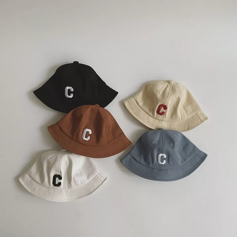 READY!!! topi bucket hat anak unisex kekinian ala korea motif huruf C import untuk usia 1-5 tahun