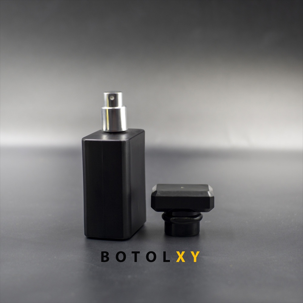 Botol Parfum 50ml Spray Kaca HITAM DOFF Kotak Tebal Isi Ulang - Chnel