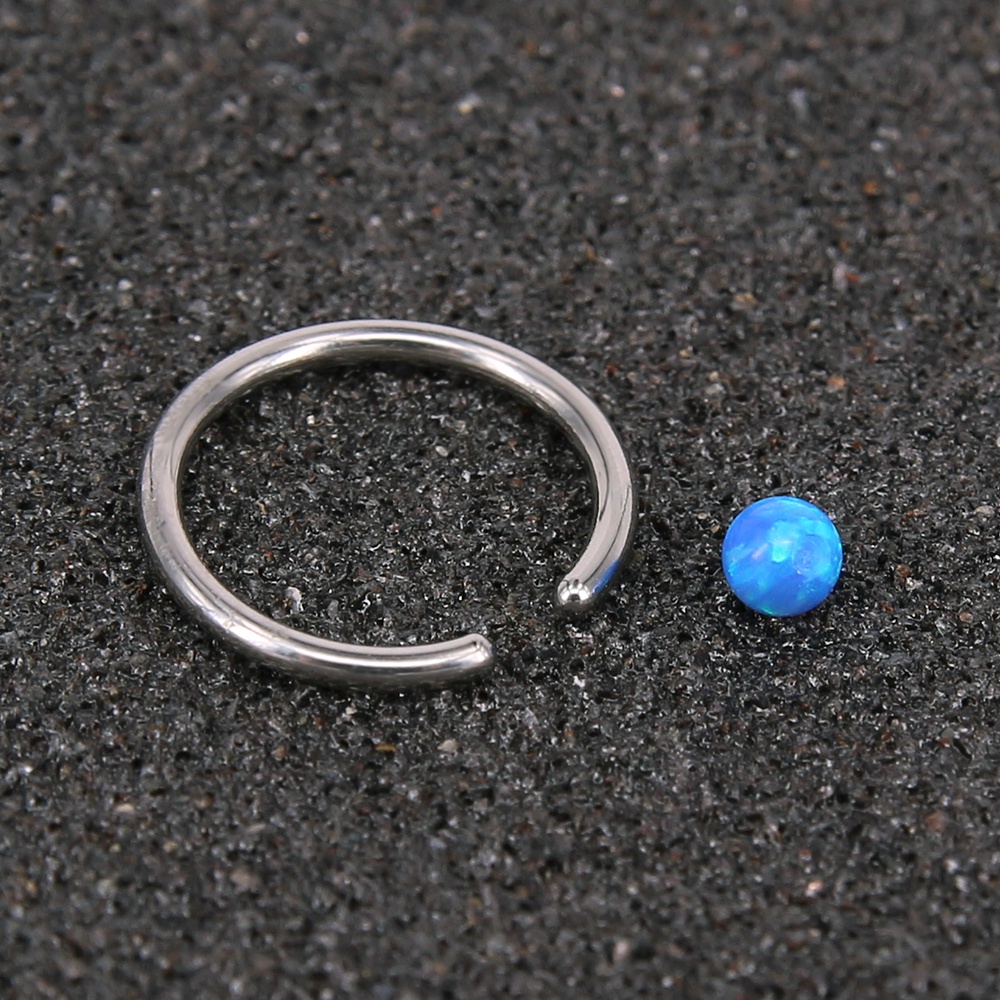 1pc 16G Stainless Steel Septum Piercing Clicker Telinga Helix Tragus Tindik Bibir Blue Opal Nose Rings