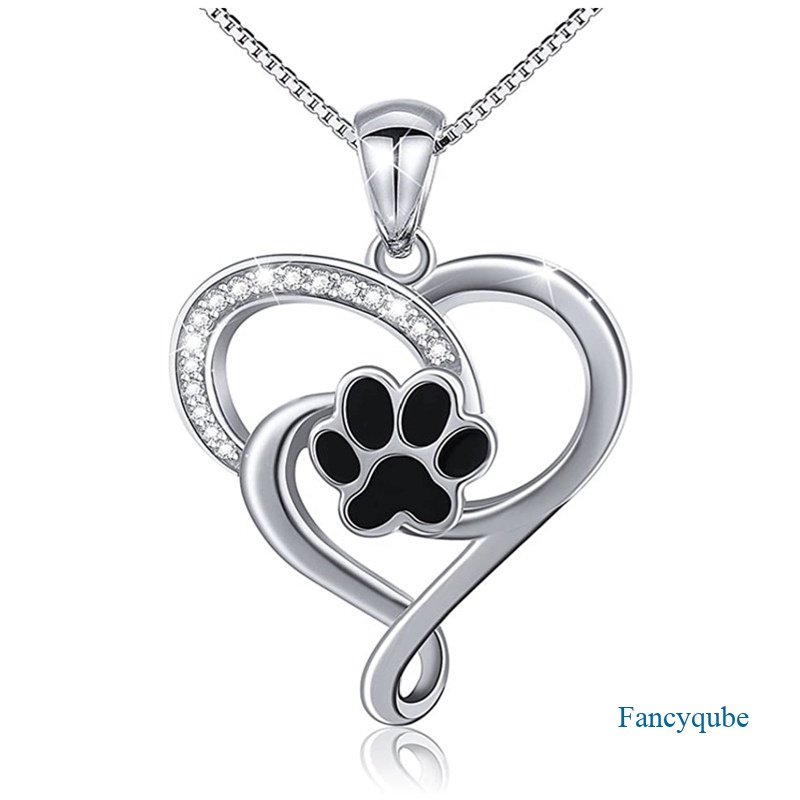 Kalung Hati Jejak Kaki Anjing Hitam Untuk Wanita Rantai Kotak Lucu Liontin Kalung Pesta Ulang Tahun Hadiah Pernyataan Perhiasan