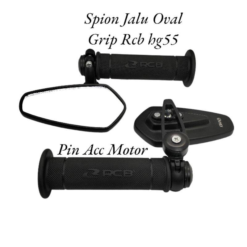 Paket Spion Jalu Oval Bar end+Grip Rcb Hitam Motif Hg55/Hg66 Pnp Universal motor