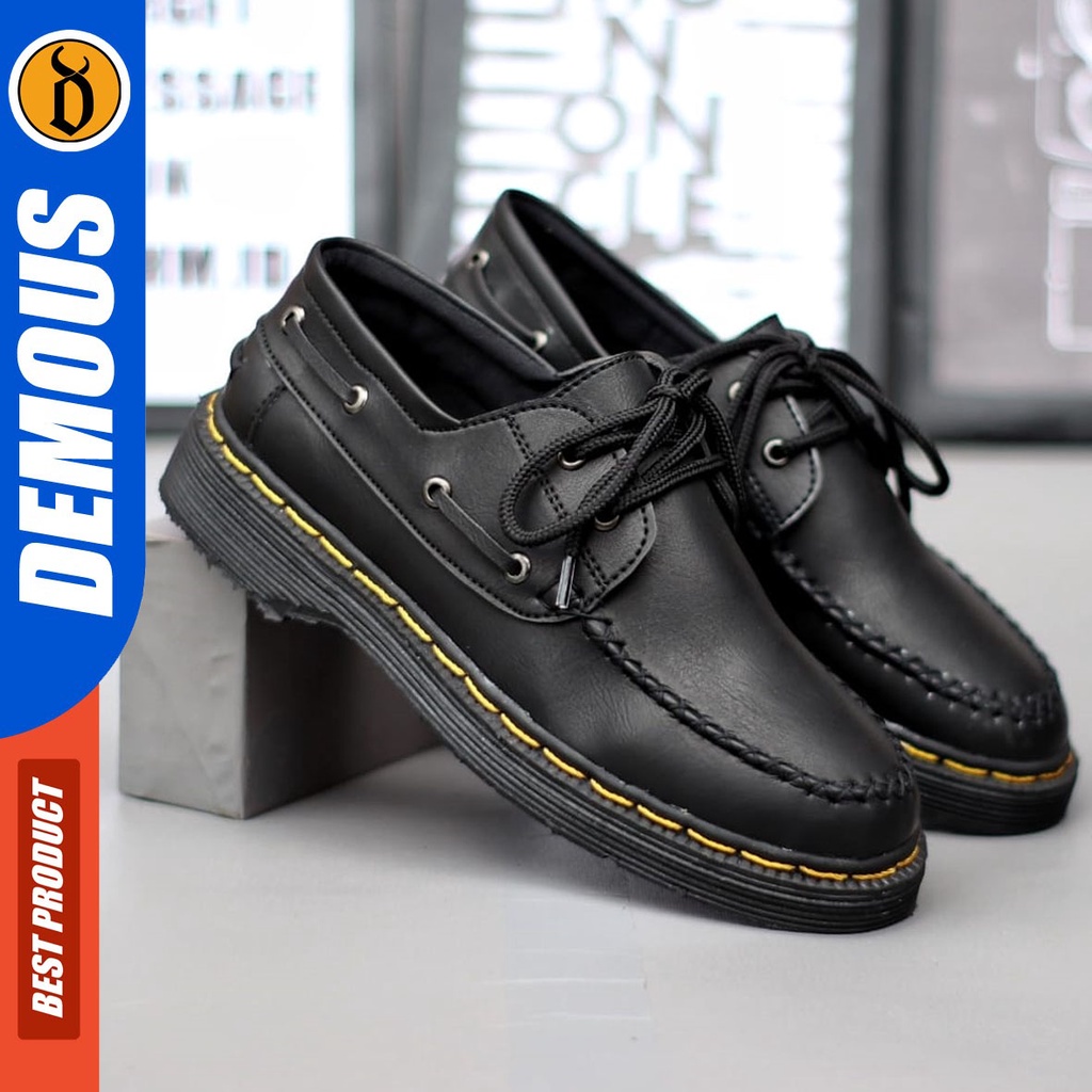 DEMOUS Vegit - Sepatu Loafers Docmart Formal Pantofel Kerja Pria Hitam