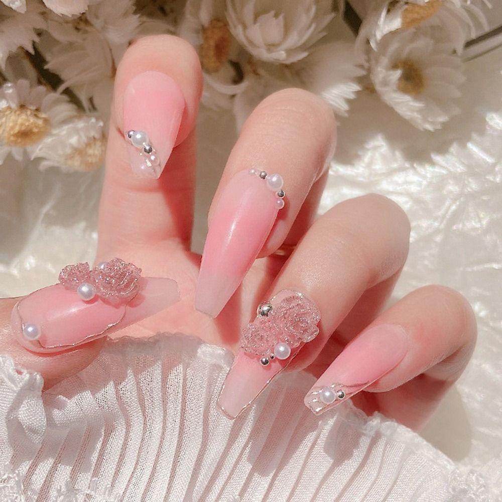 AUGUSTINA Agustina Bunga Dekorasi Kuku Fashion Jepang Resin Manicure Aksesoris Hiasan Kuku Ukuran Campur Perhiasan Kuku 3D