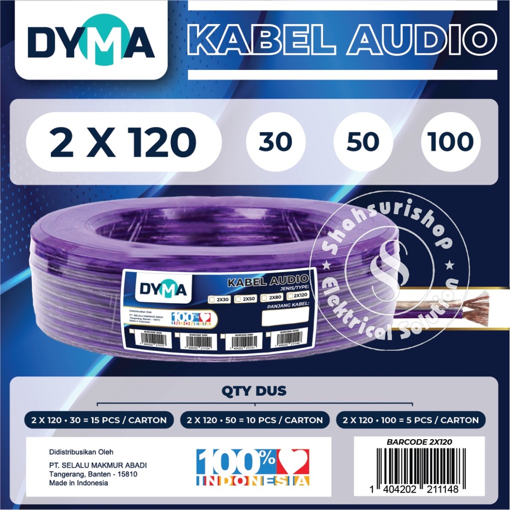 DYMA KABEL LISTRIK AUDIO TRANSPARAN 2X120 100 YARD SERABUT