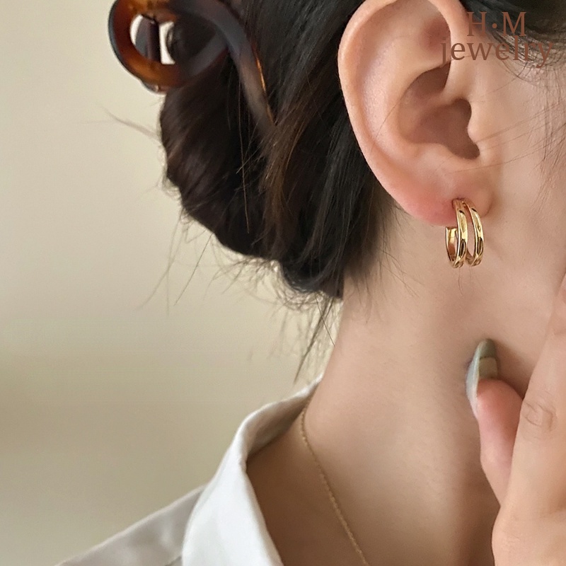 Anting Lengkung Garis Dua Simple High Sense 2022new