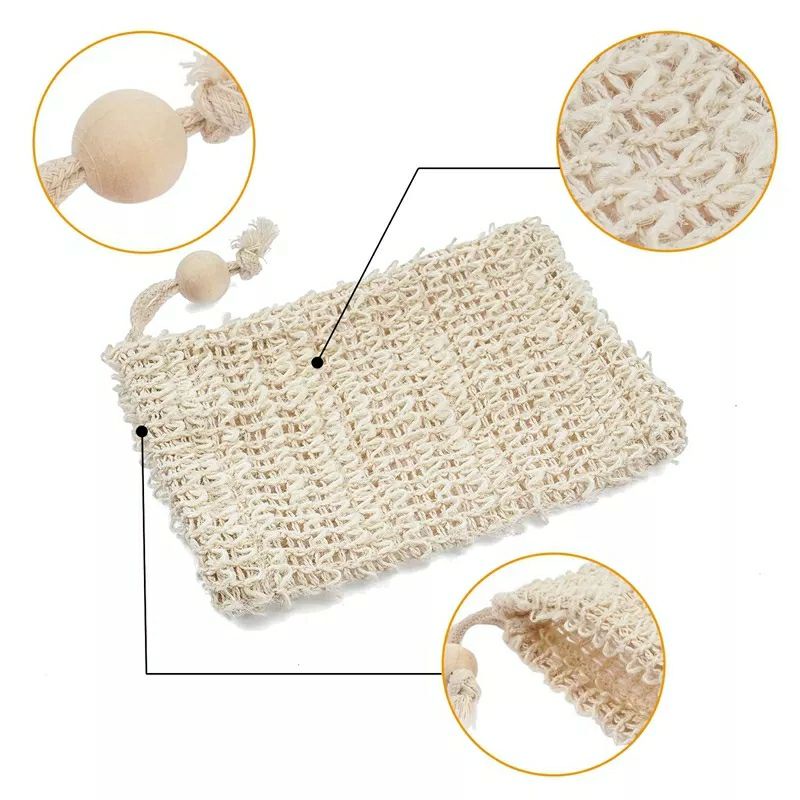 Sisal Soap Bag Soap Saver Kantung Sabun Rajut Foaming Net Natural Shower Puff Ramah Lingkungan