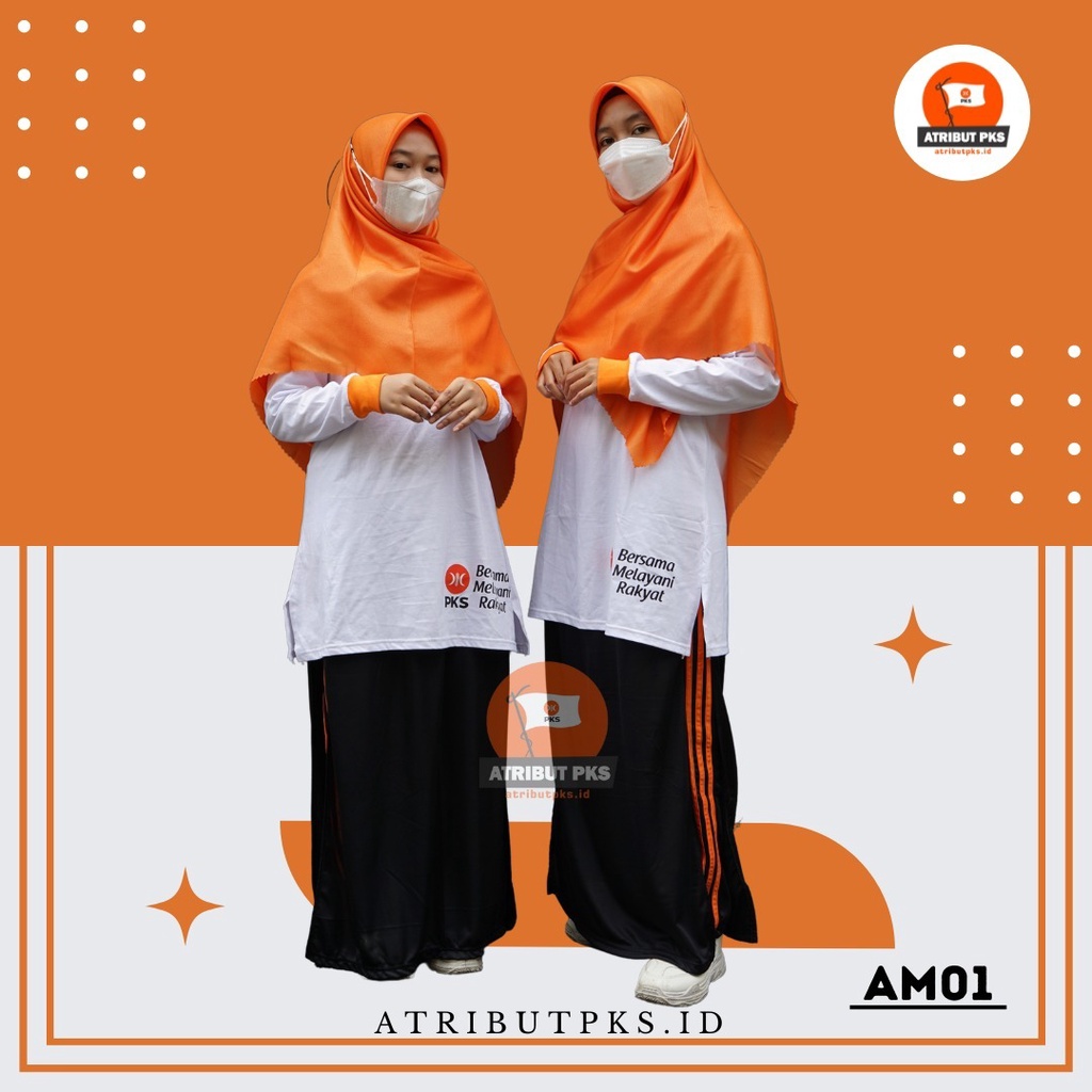 Kaos Tunik Akhwat Orange PKS Logo Baru Baju Muslimah Model 01