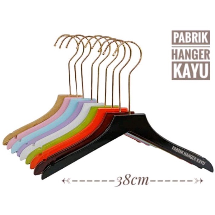 HANGER KAYU KEPALA LURUS COKELAT HOOK GOLD