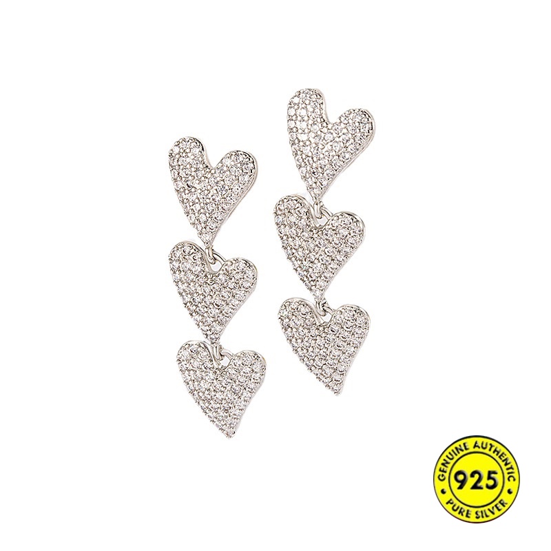 High-end Berlian Imitasi Panjang Cinta Hati Anting-Anting Wanita Anting-Anting Mewah Ringan U1432