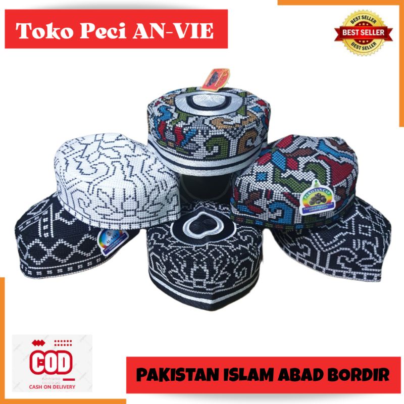 Grosir isi 10 pcs Peci Kopiah Haji PAKISTAN BORDIR CORAK ABSTRAK Murah , Peci Pakistan Bordir Islam 