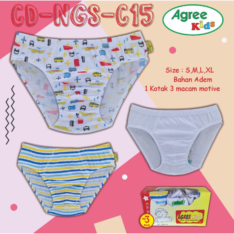 Agree Kids Celana Dalam Anak Cowo 1 box Isi 3 Motif Campur Art NGS-C15