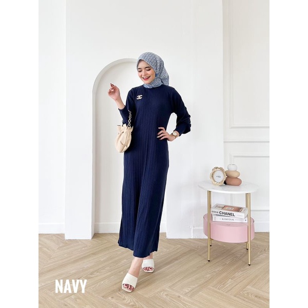 HD.ID Daily Wear Brisia Dress Knit Plisket Limited Edition Pakaian Wanita Muslimah Kekinian