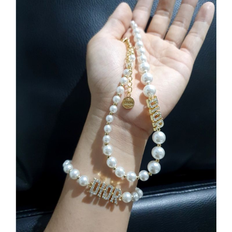 Kalung gelang Mutiara Fashion import Motif D1or Premium Quality  Mutiara Pearl mix lapis Silver925 perak Rt993