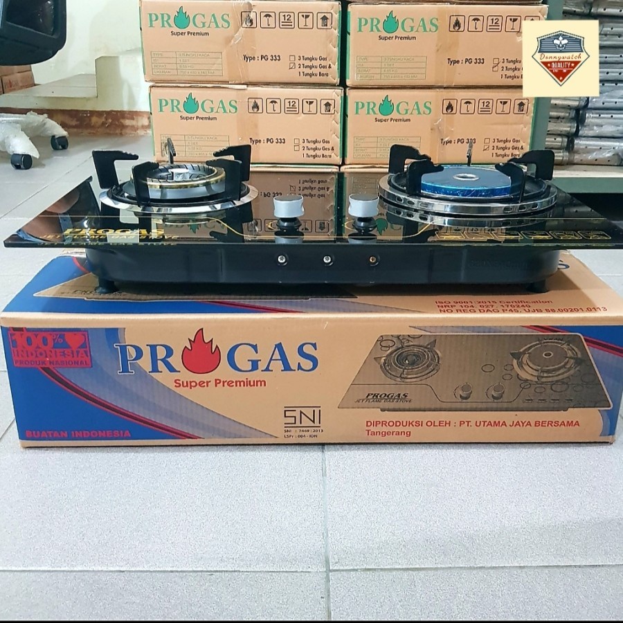 Kompor Gas 2 Tungku Tanam Tempered Glass Progas PG-569 Mix Bara