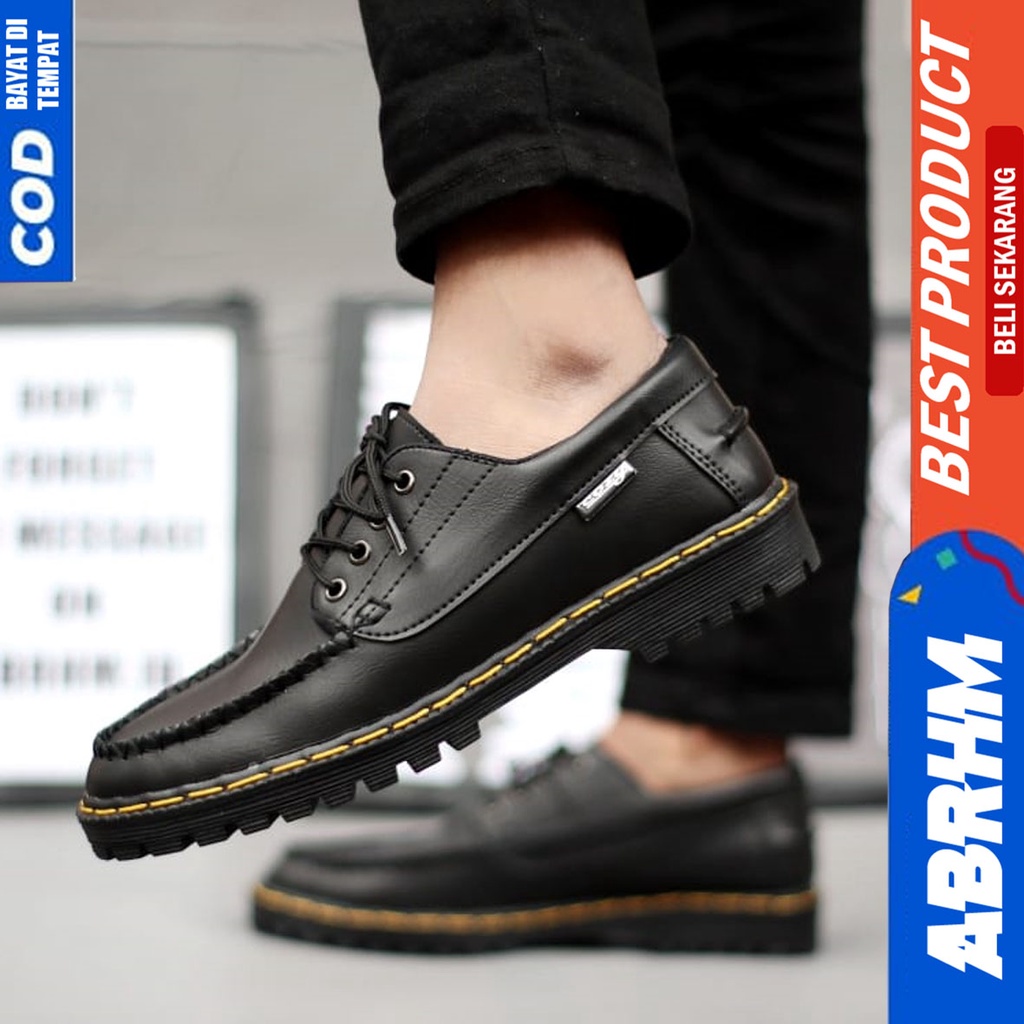 Sepatu Formal Kerja Pantofel Docmart Low Boots Pria Hitam Abraham INO