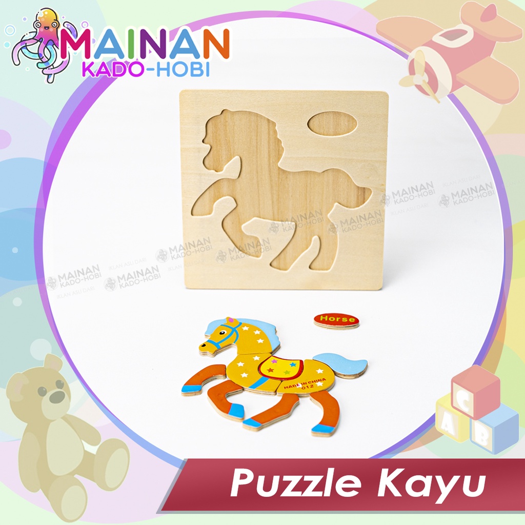 MAINAN EDUKASI ANAK SUSUN WOODEN PUZZLE KAYU KARAKTER HEWAN ANIMAL