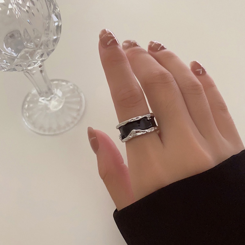 Aksesoris Cincin Glasir Tetes Hitam Retro Tren Kepribadian Fashion