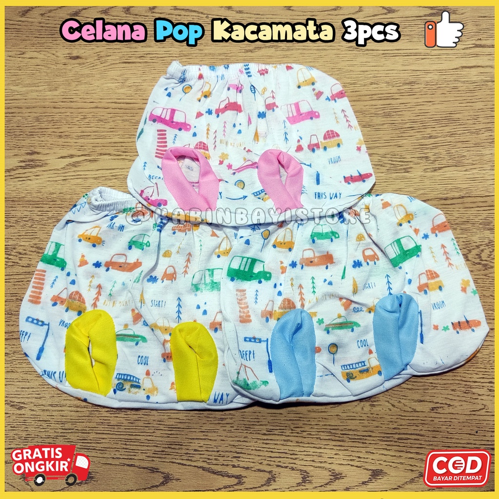 3 Pcs Celana Pop Kacamata Karakter Bayi Newborn