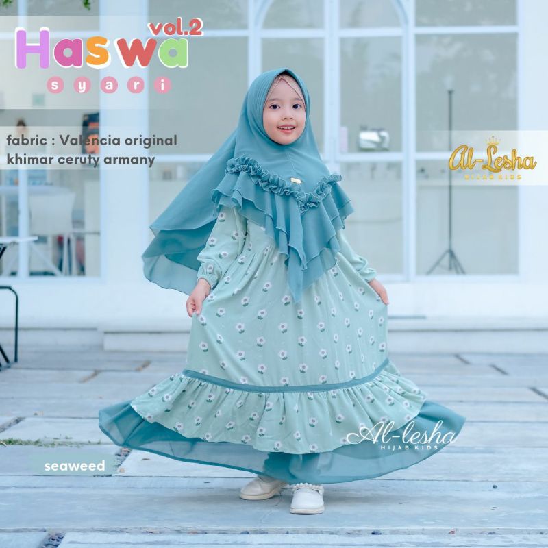 HASWA VOL 2 DRESS Free Jilbab ORI AL LESHA | Syari Dress+jilbab Anak