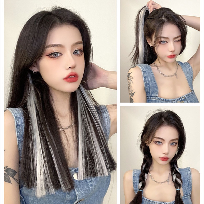 Hair Piece Highlight Wig Pewarna Telinga Untuk Wanita Gadis Hair Extension Aksesoris Rambut Keren 60cm