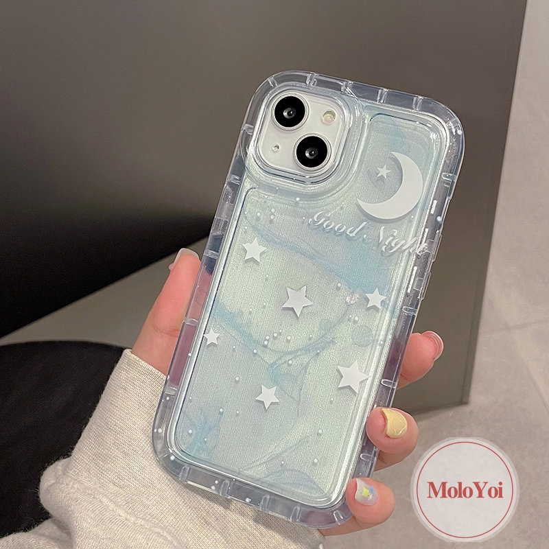 IPHONE Fantasy Tinta Lukisan Langit Berbintang Bintang Bulan Case Kompatibel Untuk Iphone11 14 13 12 Pro Max7 8 6 6S Plus XR X XS MAX Airbag Telepon Lembut TPU Bening Shockproof Back Cover