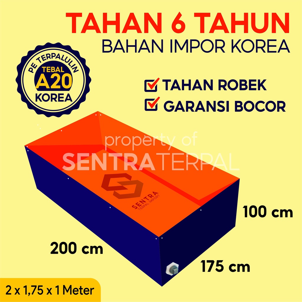 Kolam Terpal A20 200x175x100 / 175x200x100 / 2x1,75x1 / 1,75x2x1 Kolam Terpal Kotak Impor Korea Budi