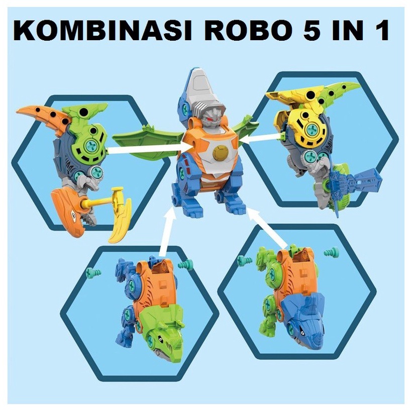 Mainan Robot Dino 5 in 1 - DIY Dinosaurus - Merakit Mainan Robot Dino