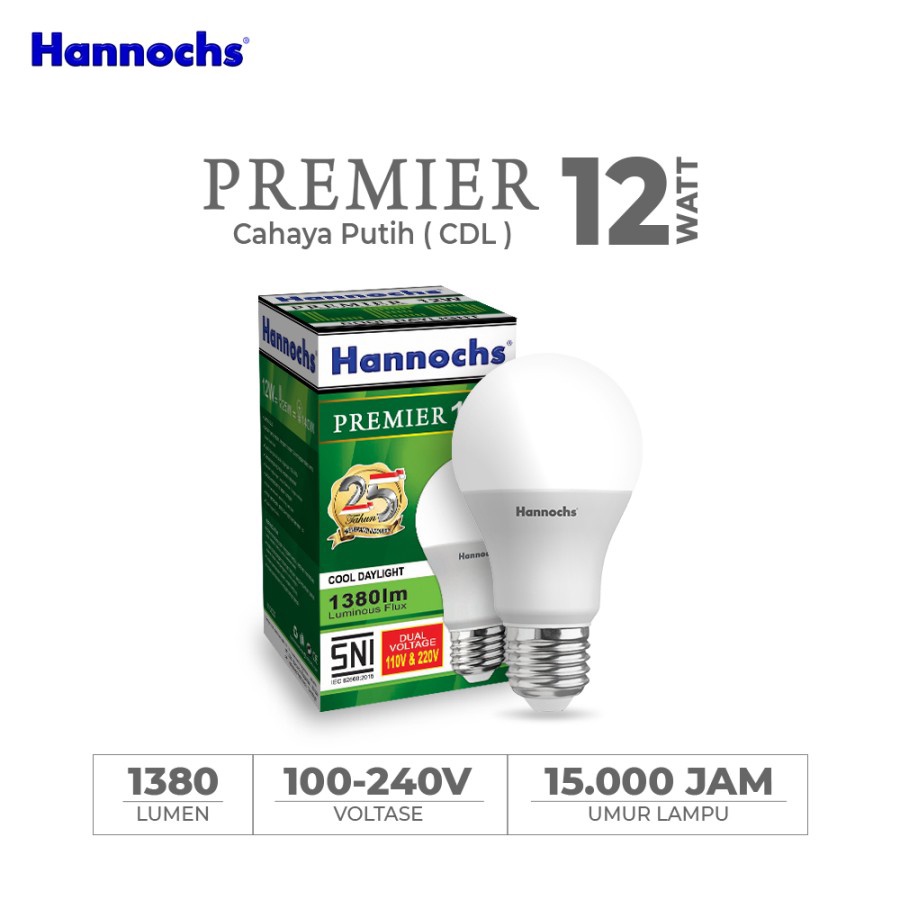 Hannochs Premier Lampu LED 12 Watt Cahaya Putih SNI Original