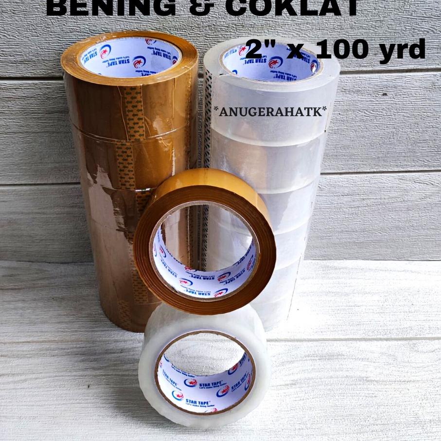 

₫ Lakban Isolasi STAR Bening/Coklat 2" x 100 yard (Jamin Rekat & Tebal) Real デ