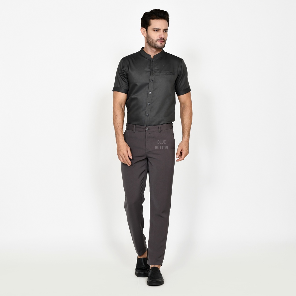 BlueButton Smart Trouser Ankle Pants Air Celana Bahan Panjang Pria Formal Kerja Kantor - Dark Grey