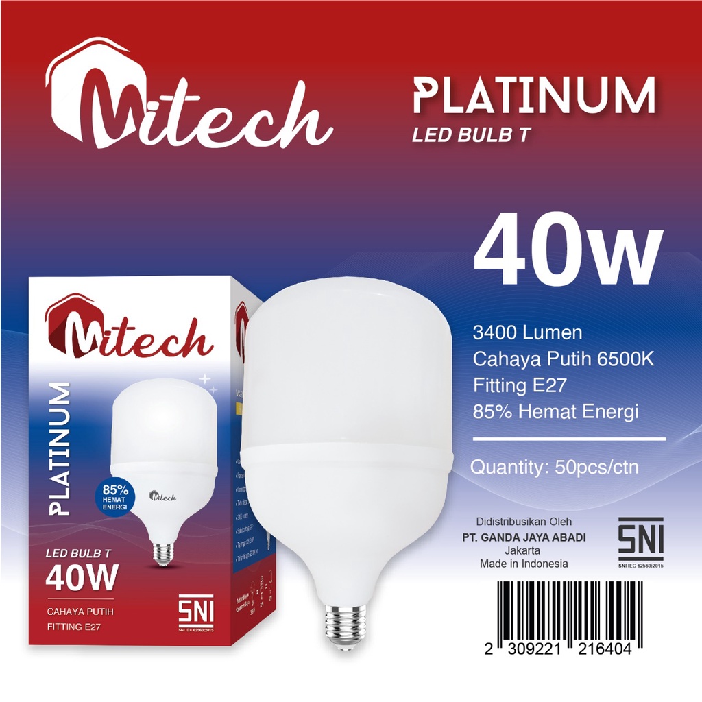 Capsule Lampu Led MITECH PLATINUM T Bulb 40w 40 Watt Bohlam Led Kapsul