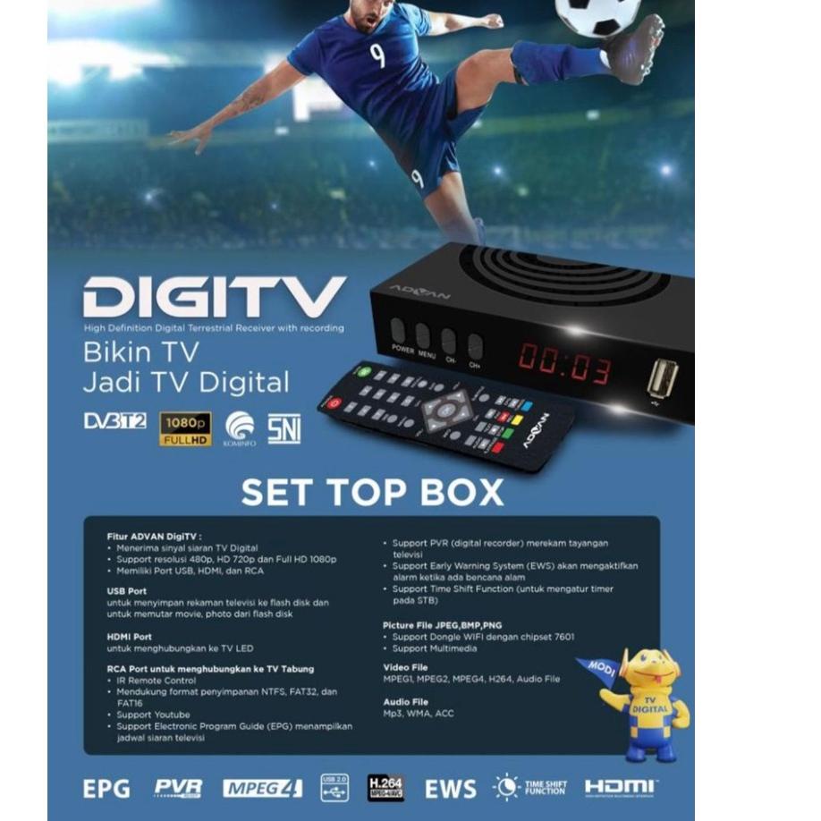 Rekomendasi ADVAN DIGITV DVBT2 Full HD 1080p STB Set Top Box TV Digital Receiver Garansi Resmi / ADV