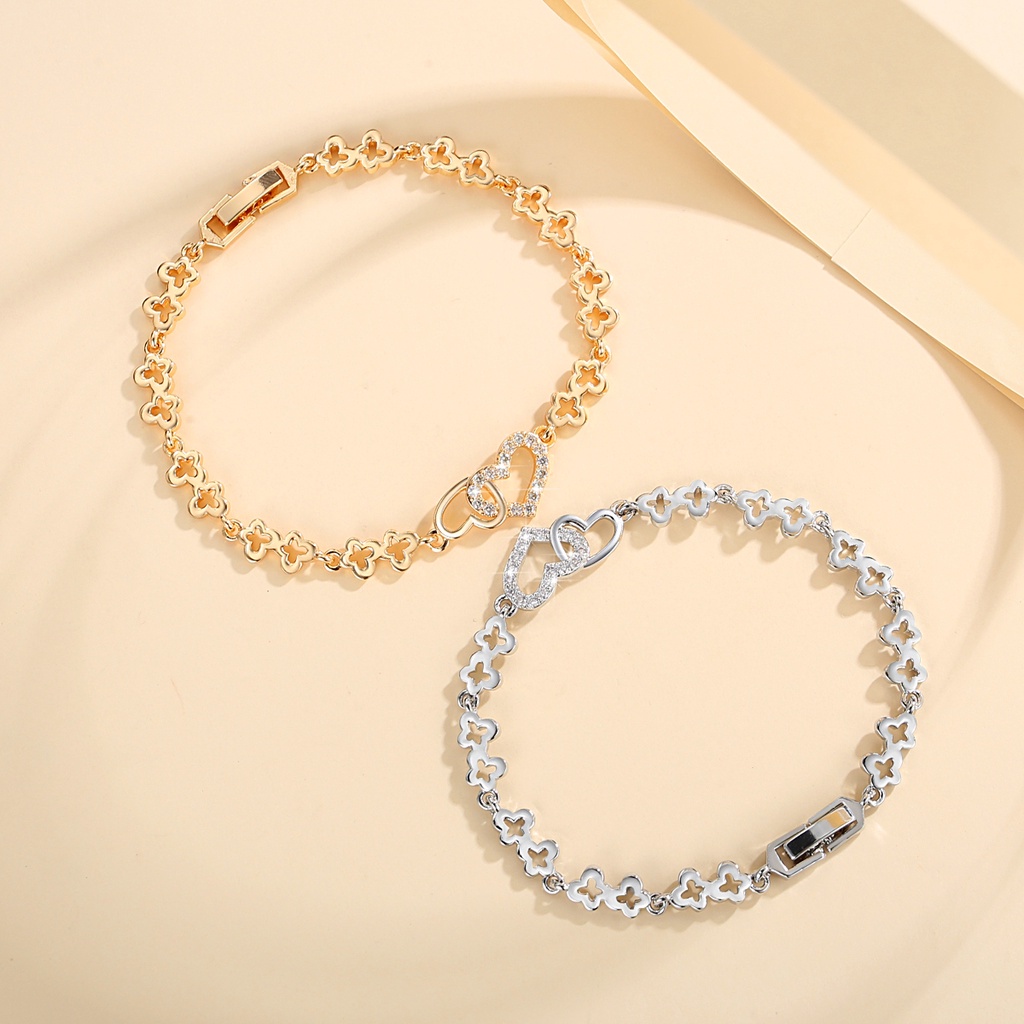 Y899 【COD】Gelang Bentuk Hati Rantai Titanium Wanita Simple Design Aksesoris Gelang Korea