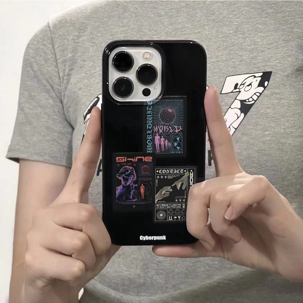 IPHONE Ins Motif Punk Cocok Untuk Iphone14 14pro 14Plus 14prm Iphone13 13pro 13prm Iphone11 7Plus 8Plus Xr XS 12 Pro Max Empat Sudut Casing Ponsel Tahan Guncangan