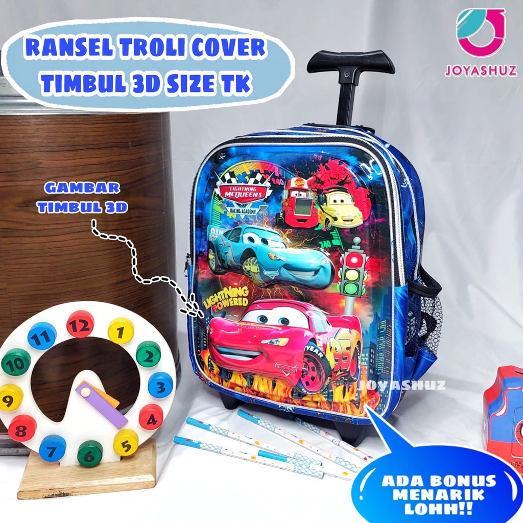 Tas Troli Anak Laki Laki Karakter Cars Gratis Bonus - Ransel Anak Laki-laki - Ransel Troli Anak TK - Troli Ultraman 3D - Tas Gratis Botol -  Tas Sekolah Anak Troli - Ultraman Cars - Tas Dorong Cars - Joyashuz