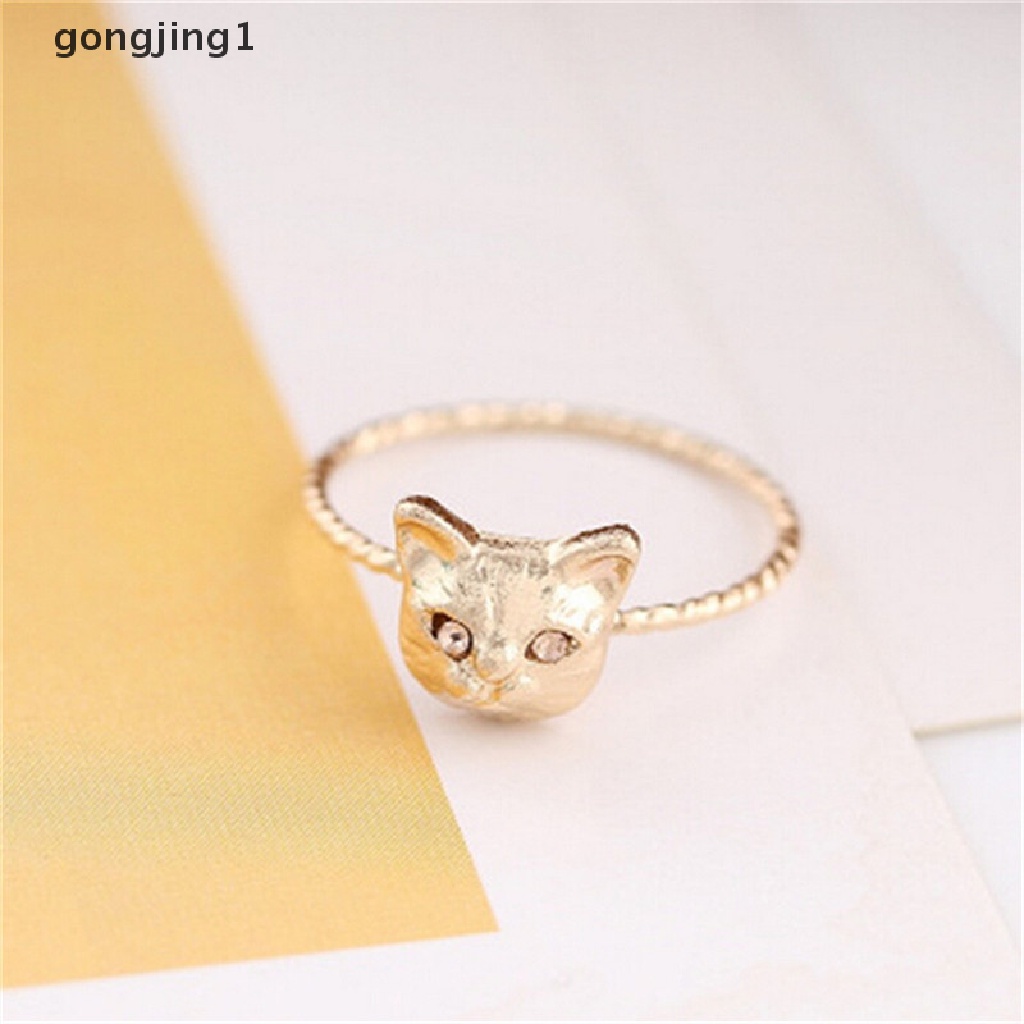 Ggg 1Pc Wanita Mini Indah Kucing Berbentuk Cincin Berlian Imitasi Studd Ring Hitam Emas Perak ID