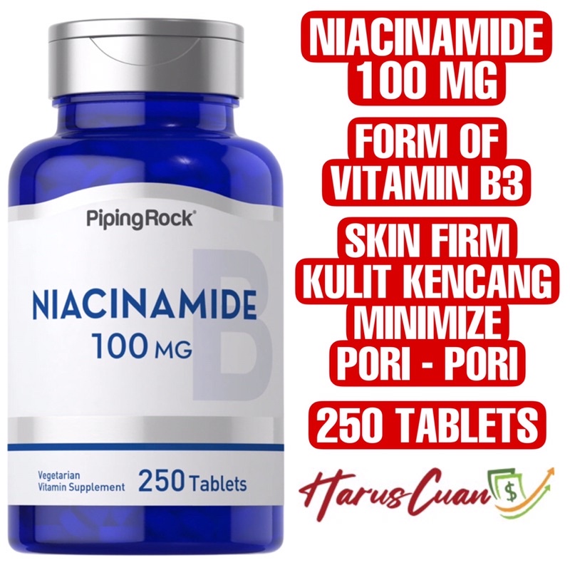 Piping Rock USA Niacinamide 100 mg 250 Tablets Vitamin B3 Healthy Firm Skin Kulit Sehat Kencang Mini