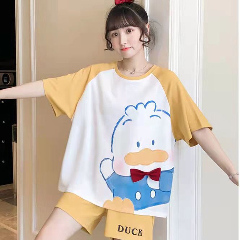 TUTULADY Baju Tidur Wanita Set Pendek Motif Kartun Lucu