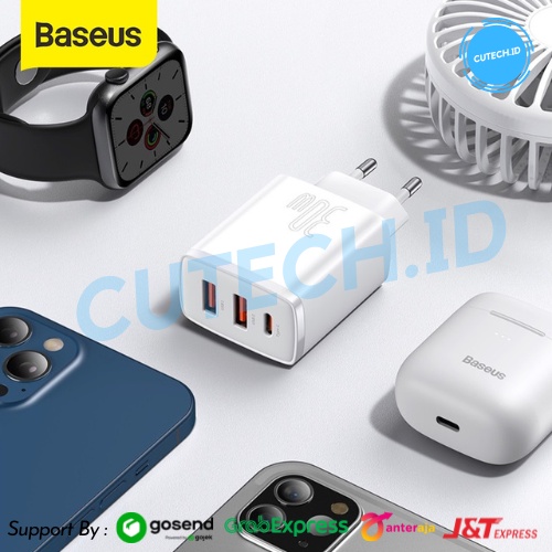 BASEUS KEPALA CHARGER QUICK CHARGING TYPE C + DUAL USB 30W PD FAST CHARGE