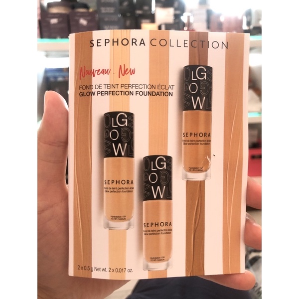 SEPHORA GLOW PERFECTION FOUNDATION [TRIAL SIZE - SAMPLE CARD] (0.5grx2) sephora 10hr wear perfection