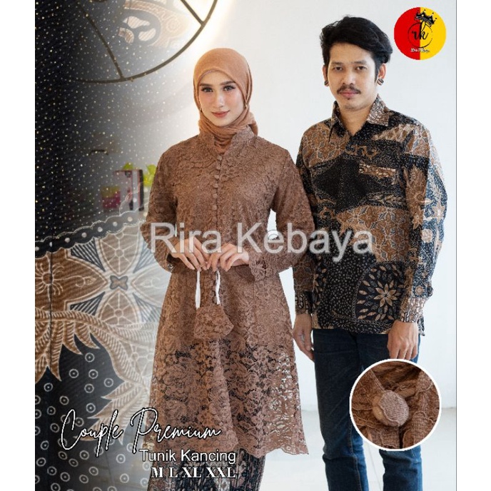 Realpict Set Kebaya Tunik Couple  Kemeja Batik Pria Lengan Panjang Stelan Kebaya Couple