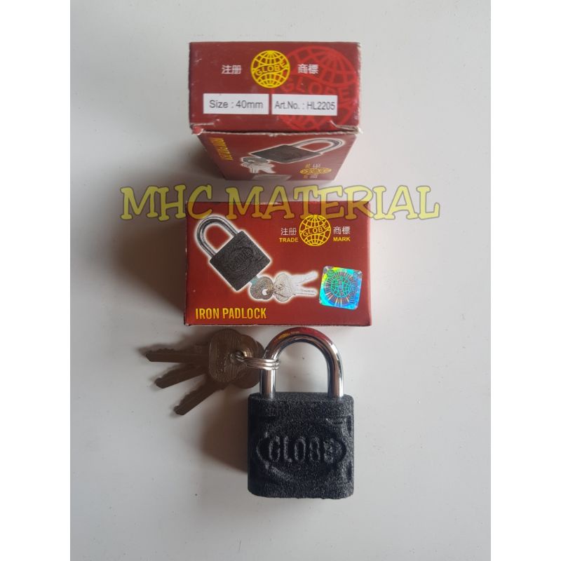 GEMBOK GLOBE HITAM 40MM / KUNCI PINTU RUMAH PAGAR KOPER 40MM HITAM GLOBE