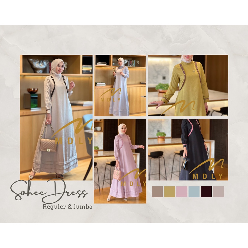 Fashion Muslim Terbaru Baju Gamis Wanita Dress Casual Soohe  Dress Mdly Gold Busui Frendly Wudhu Fre