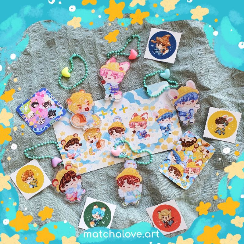 TXT fanmerch (sticker sheet, member keychain, photocard/PC holder)