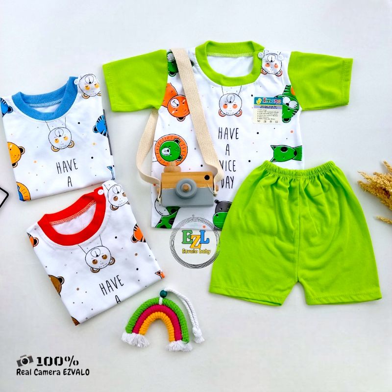 SET BAJU CELANA PENDEK BAYI 3-12 BULAN KANCING DI PUNDAK UNISEX