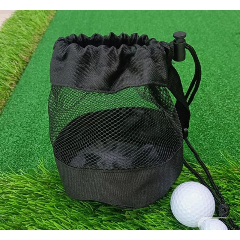 Tas Bola golf jaring nilon hitam khusus Tas penyimpanan Bola golf aksesoris golf saku korset bola golf.