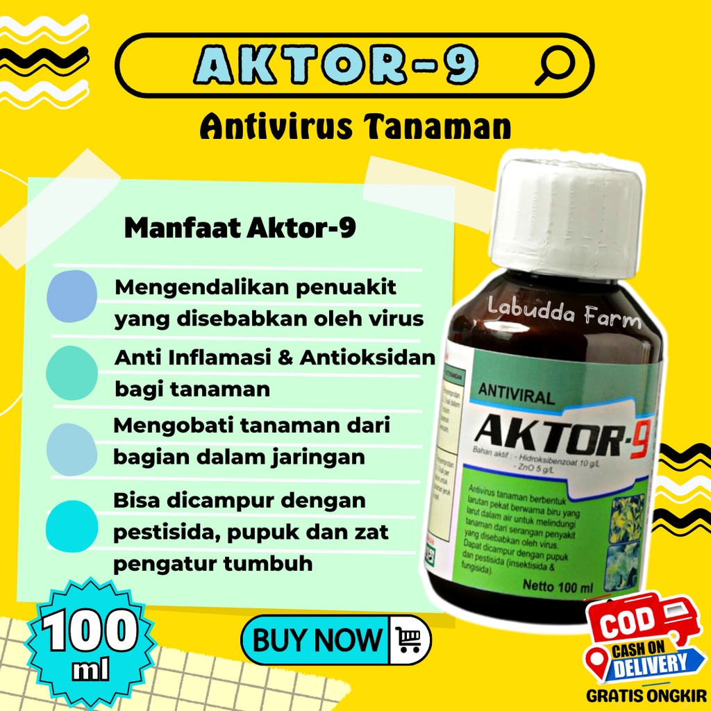 Aktor 9 Antivirus Tanaman Aktor 9 100ml Bahan Aktif Hidroksibenzoat 10 g/l, ZnO 5 g/l Anti Virus Tan