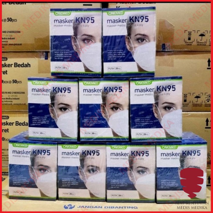 Masker N95 Isi 20 Onemed 4ply Earloop Face Mask Disposable Bedah Karet Telinga Debu Motor Medis