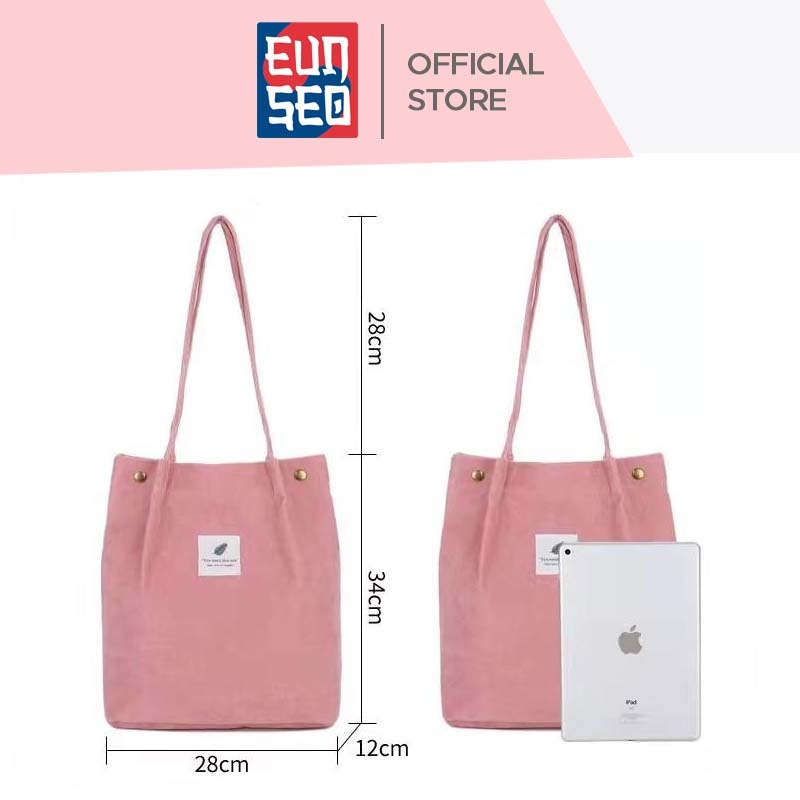 EUNSEO Tote Bag Wanita Fashion Korea Corduroy Garis Tebal Import